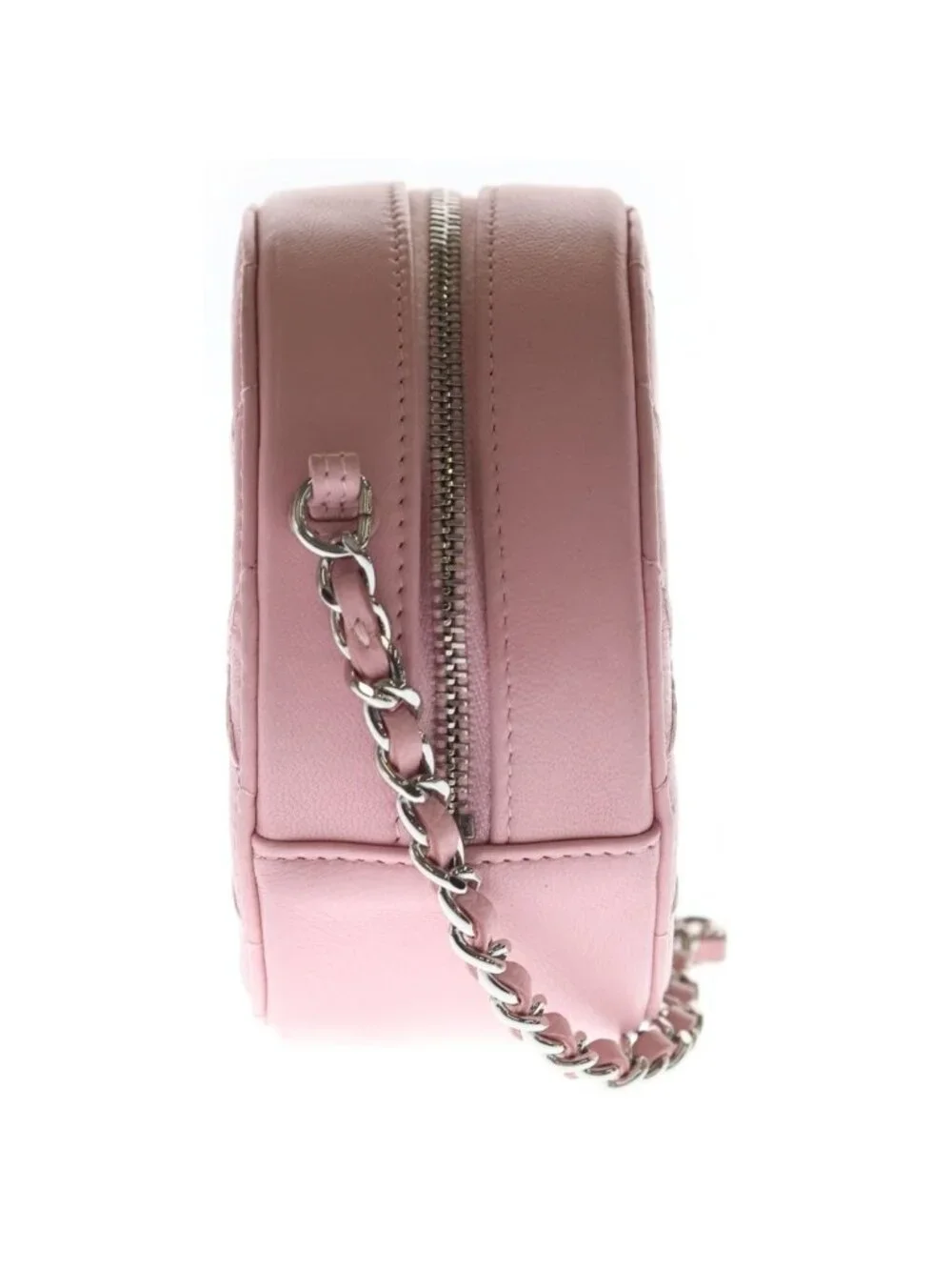 Chanel Quilted Mini Round Chain Shoulder Ultra Stitch Silver Lambskin Pink